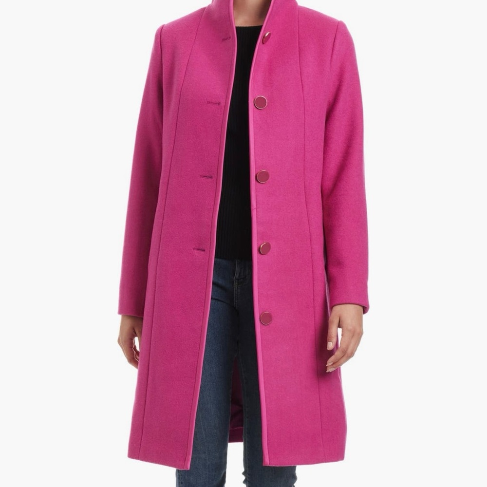 NWT Kate Spade Satin Trim Stand Collar Coat Pink M